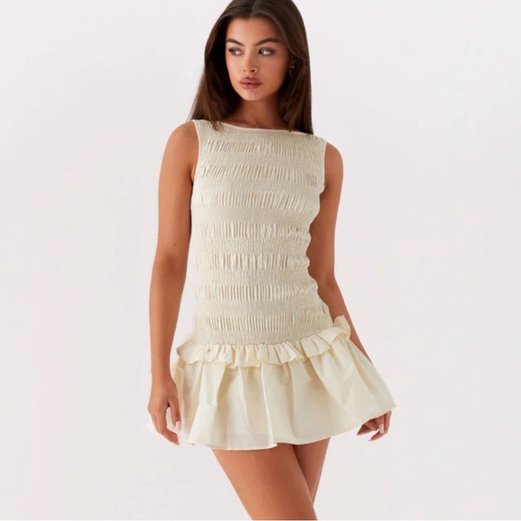 Peppermayo Dresses & Skirts - Peppermayo Cream Sleeveless Smocked Mini Dress